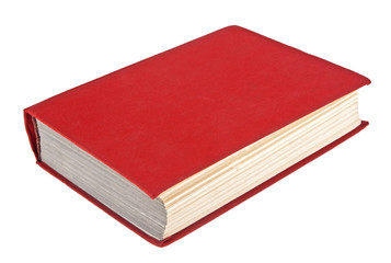 Closed old red book isolated on white background