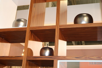 shelving in the living room with utensils