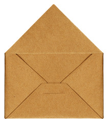 Open brown paper envelope isolated on white background. 