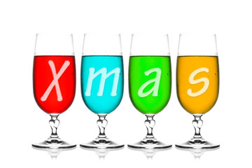 Merry Christmas or Happy new Year on red wine, apple wine, pinea