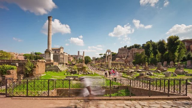 rome city summer day famous tourist roman forum inside panorama 4k time lapse italy
