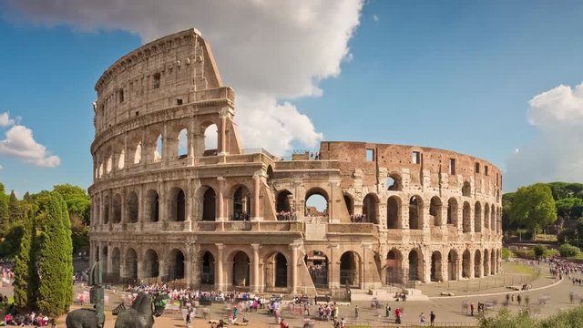 summer day sunny sky most famous rome colosseum panorama 4k time lapse italy
