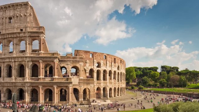 summer day famous rome colosseum tourist crowded panorama 4k time lapse italy
