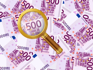 magnifier on five hundred euro background