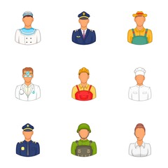 Occupation icons set. Cartoon illustration of 9 occupation vector icons for web