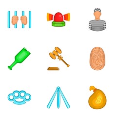 Illegal action icons set. Cartoon illustration of 9 illegal action vector icons for web