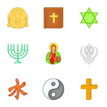 Religious faith icons set. Cartoon illustration of 9 religious faith vector icons for web