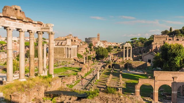 sunny day rome city roman forum temple of saturn panorama 4k time lapse italy 
