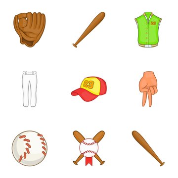 Championship with bat icons set. Cartoon illustration of 9 championship with bat vector icons for web