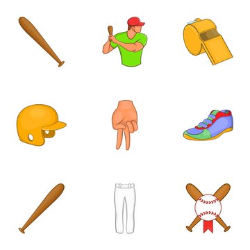 Baseball sport icons set. Cartoon illustration of 9 baseball sport vector icons for web