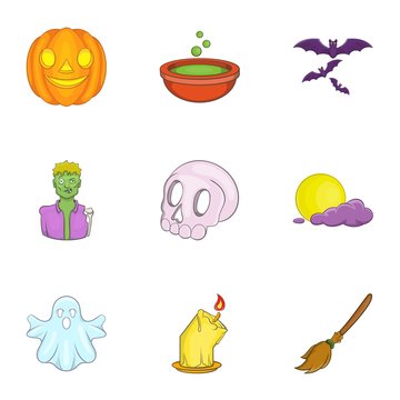 Halloween icons set. Cartoon illustration of 9 halloween vector icons for web