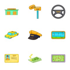 Taxi trip icons set. Cartoon illustration of 9 taxi trip vector icons for web