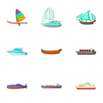 Riding on water icons set. Cartoon illustration of 9 riding on water vector icons for web