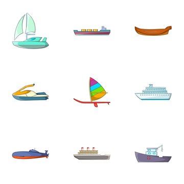 Riding in sea icons set. Cartoon illustration of 9 riding in sea vector icons for web