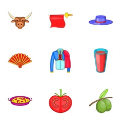 Spain icons set. Cartoon illustration of 9 Spain vector icons for web