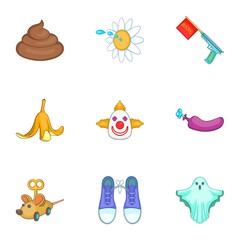 Joke icons set. Cartoon illustration of 9 joke vector icons for web