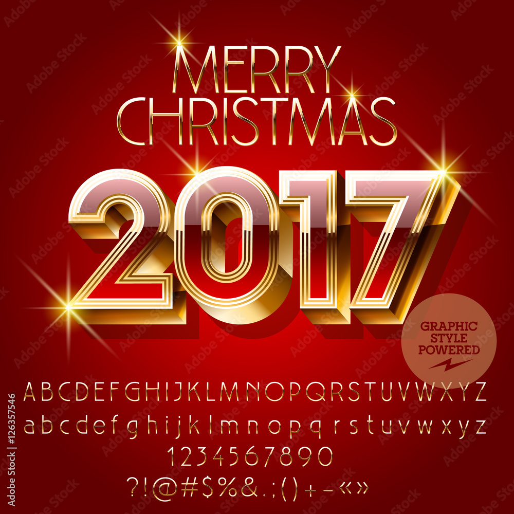 Fototapete vector chic red happy new year 2017 greeting card with set of letters, symbols and numbers. file con