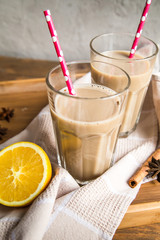 cup of cocoa with milk and cinnamon