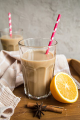 cup of cocoa with milk and cinnamon