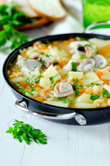 Pea soup with smoked mackerel