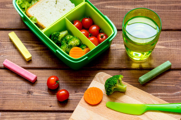 Healthy lunch box for student with juice
