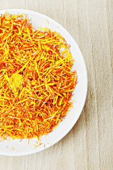 Part of dish with saffron leaves spice wood