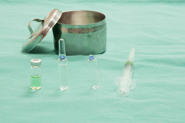 Close up medical syringes with medicine