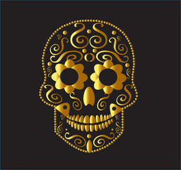 Skull icon ornament gold color vector