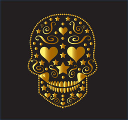 Skull icon ornament gold color vector