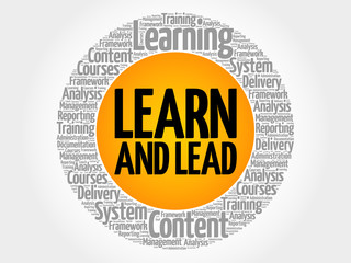 Learn and Lead circle word cloud, business concept