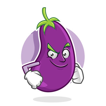 Confident eggplant mascot, eggplant character, eggplant cartoon