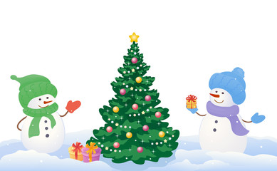 Snowmen and xmas tree