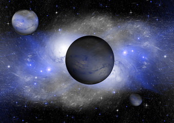 Stars, dust and gas nebula in a far galaxy