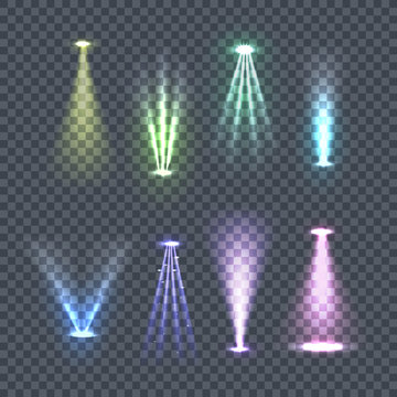 Set of Spotlights Color Rays Vector Illustration