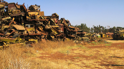 Tank and other war vehicles Cemetery in the Asmara, Eritrea,