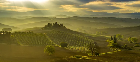 Gordijnen het beroemde Toscaanse landschap bij zonsopgang © Mike Mareen