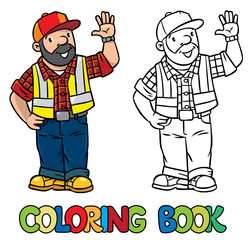 Coloring book of funny driver or worker