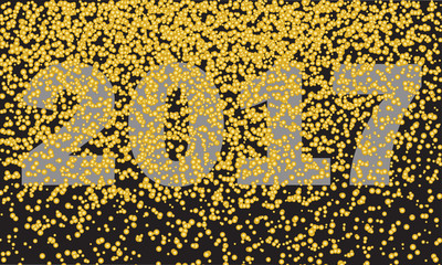 2017 , falling gold bubbles on the black background. Christmas Holiday. New Year. Weather Background. Vector illustration