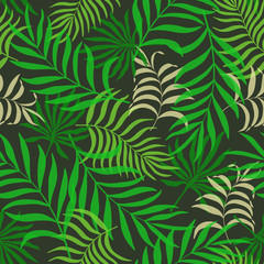 Fototapeta premium Tropical background with palm leaves. Seamless floral pattern