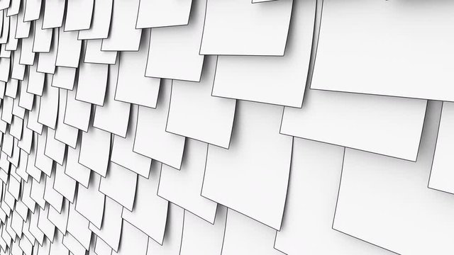 Cartoon sticky post it notes on the wall. Office paper work or memo concepts. 4K seamless loop dolly clip