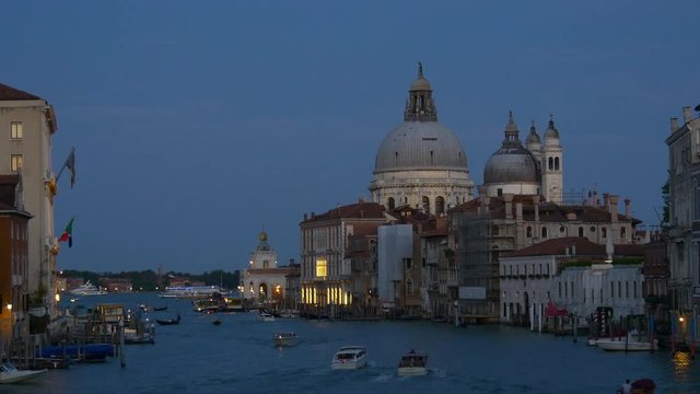 venice santa maria della salute cathedral grand canal twilight panorama 4k italy
