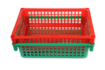 Colorful plastic basket on white background