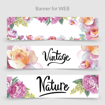 Wildflower promo banner template for web in a watercolor style isolated.