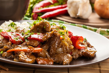 Chinese sticky pork sirloin roasted with a sweet and savory sauc