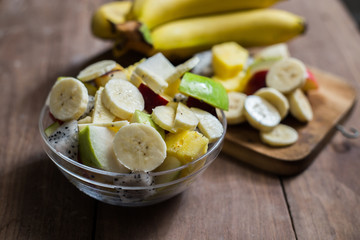 Fruit salad on whites background