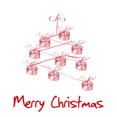 Fototapeta na wymiar merry christmas tree with gift and box vector card illustration