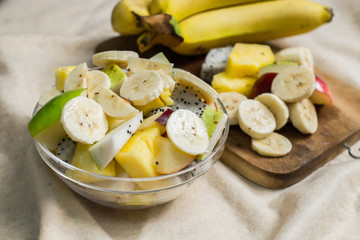 Fruit salad on whites background