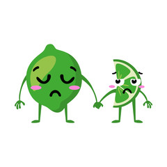 Lime. Cute fruit vector character couple isolated on white background. Funny emoticons faces. Vector illustration. Vector clip art.