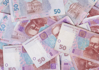 Ukrainian money nominal 50 hryvnia closeup.