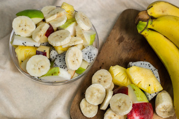 Fruit salad on whites background